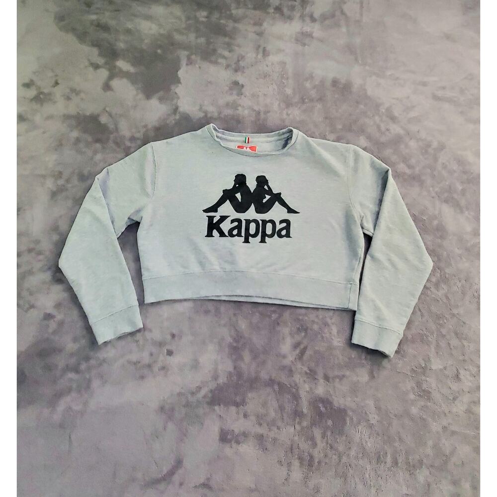 Kappa Cropped Sweatshirt Sz M Grey Womens Long Sleeve Logo Pullover Authentic C4